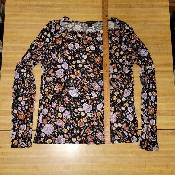 Ann Taylor Women's Medium Floral Print Blouse Black Multi Stretch - Picture 2 of 6